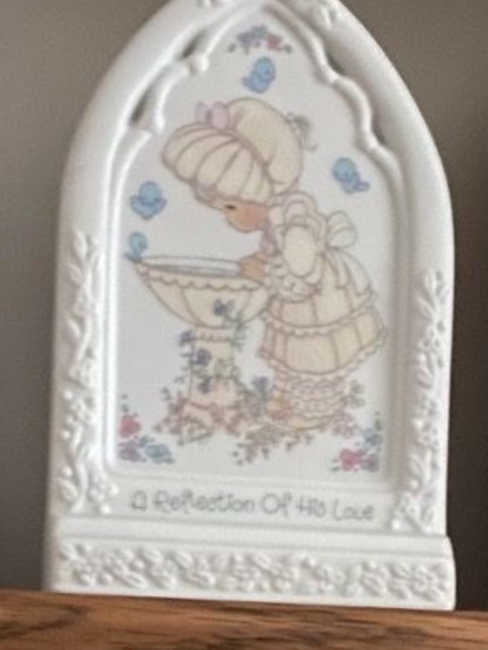 Precious Moments White Ceramic Plaque with Pastel Blue and Cream Accents